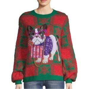 Holiday Time Christmas Ugly Sweater Frenchie French Bulldog Crewneck Sweater